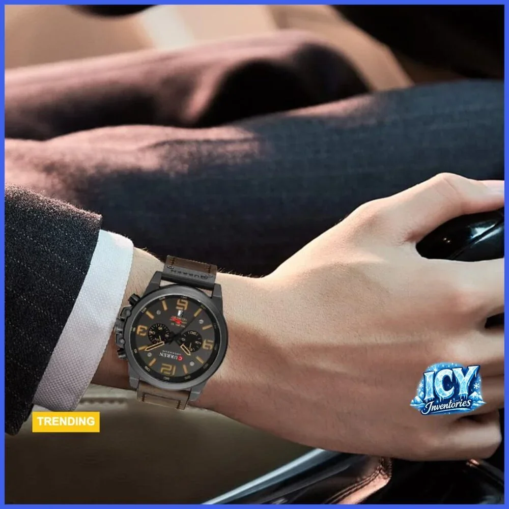 Men's Sport Military Analog Quartz Watch Leather Strap Chronograph Waterproof